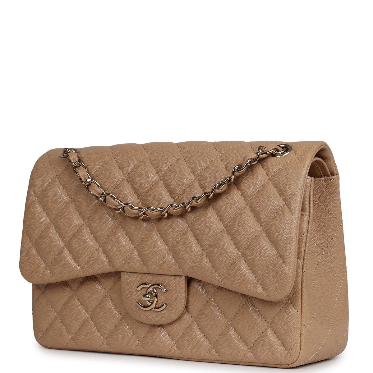 Chanel Jumbo Classic Double Flap Bag Dark Beige Caviar Gold Hardware