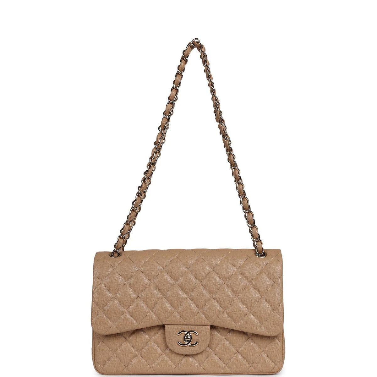 Chanel Jumbo Classic Double Flap Bag Dark Beige Caviar Gold Hardware