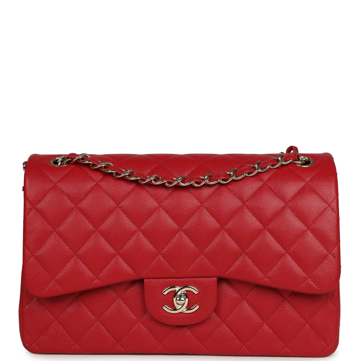 Chanel Jumbo Classic Double Flap Bag Red Shiny Caviar Gold Hardware