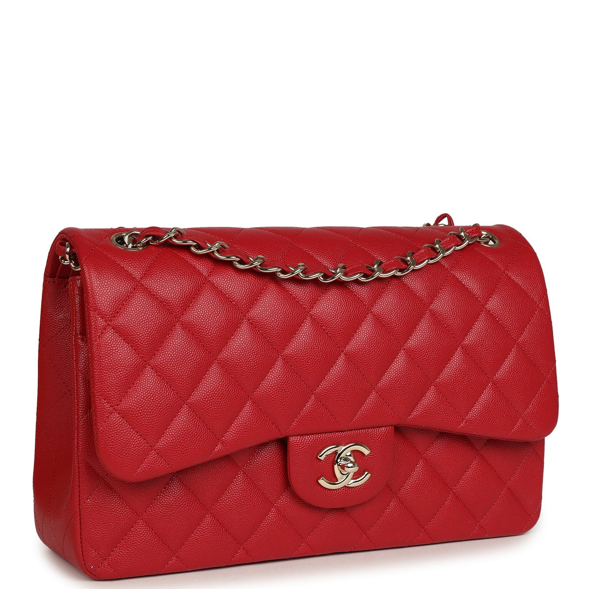 Chanel Jumbo Classic Double Flap Bag Red Shiny Caviar Gold Hardware
