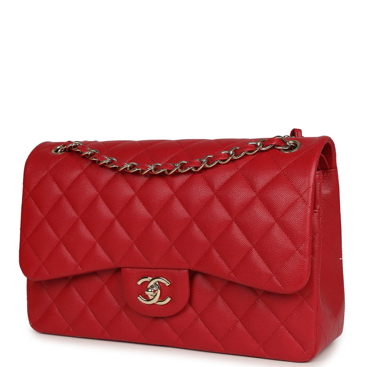Chanel Jumbo Classic Double Flap Bag Red Shiny Caviar Gold Hardware