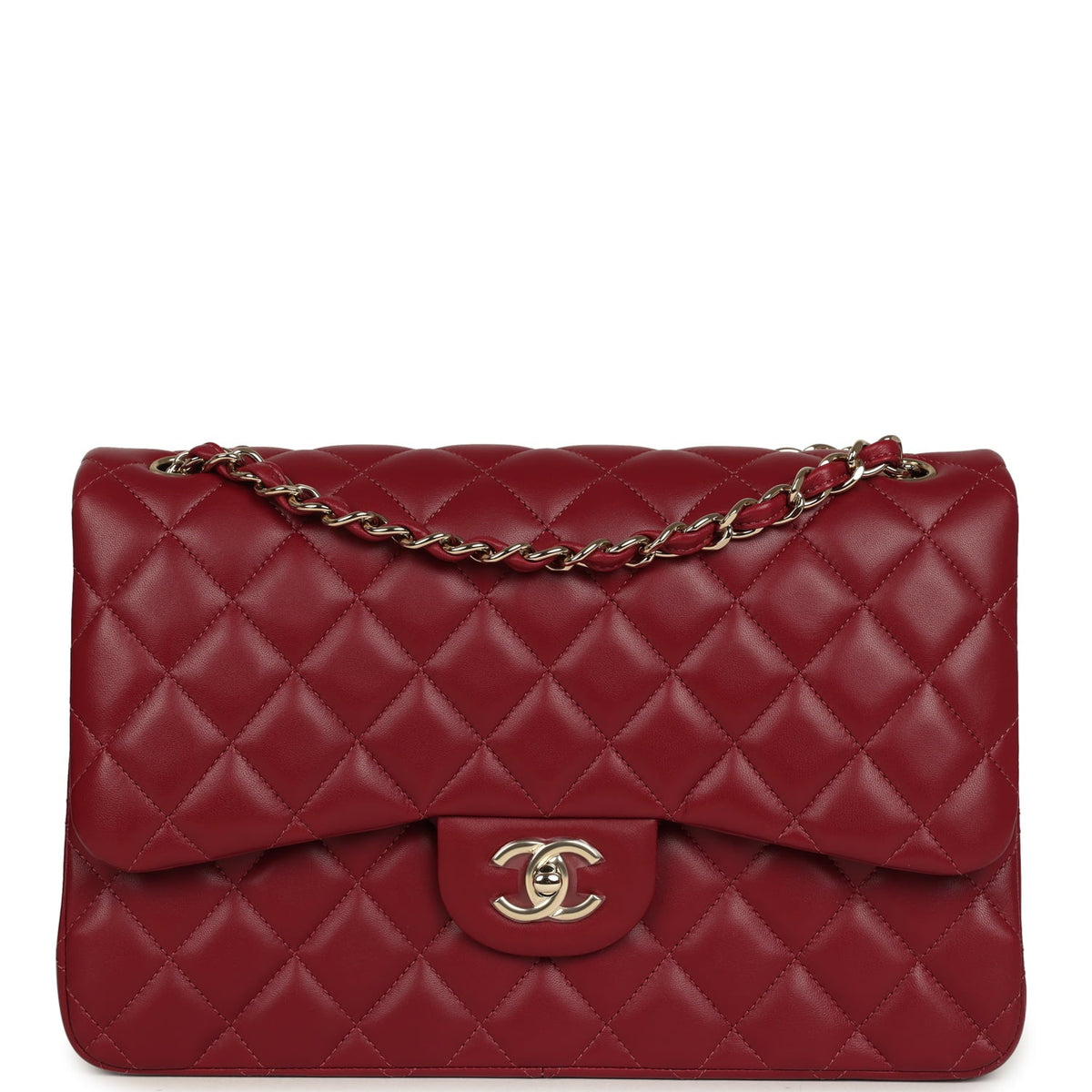 Pre-owned Chanel Jumbo Classic Double Flap Bag Burgundy Lambskin Light Gold Hardware