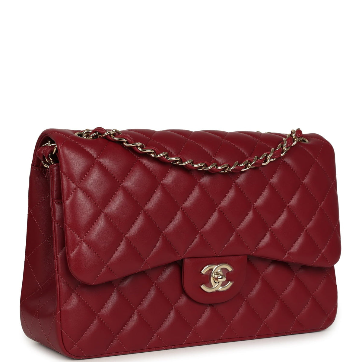 Pre-owned Chanel Jumbo Classic Double Flap Bag Burgundy Lambskin Light Gold Hardware