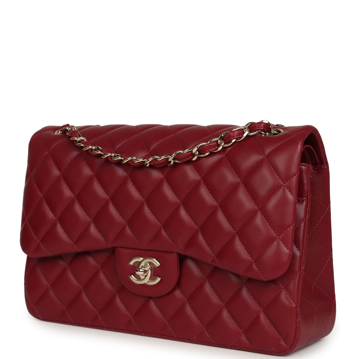 Pre-owned Chanel Jumbo Classic Double Flap Bag Burgundy Lambskin Light Gold Hardware