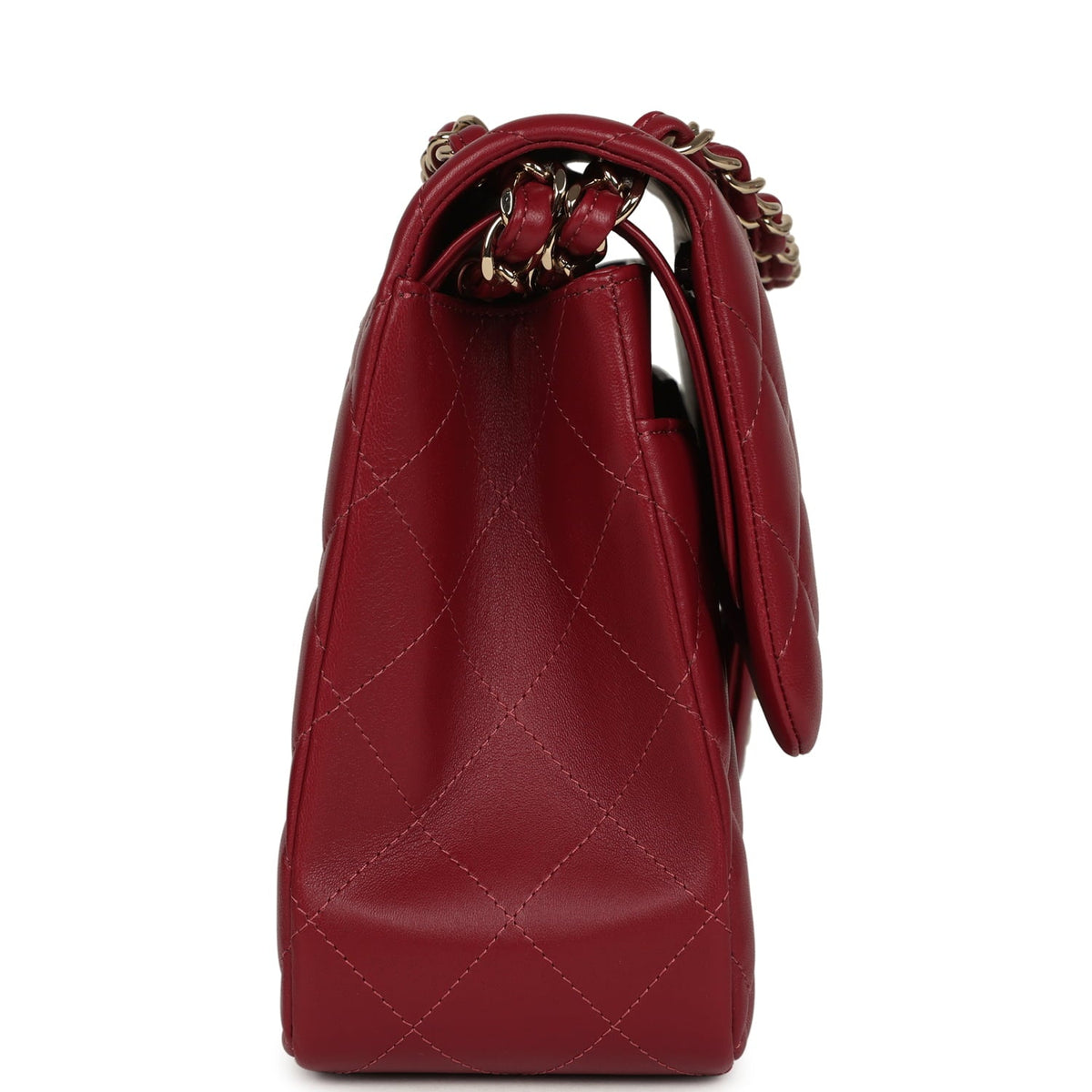 Pre-owned Chanel Jumbo Classic Double Flap Bag Burgundy Lambskin Light Gold Hardware