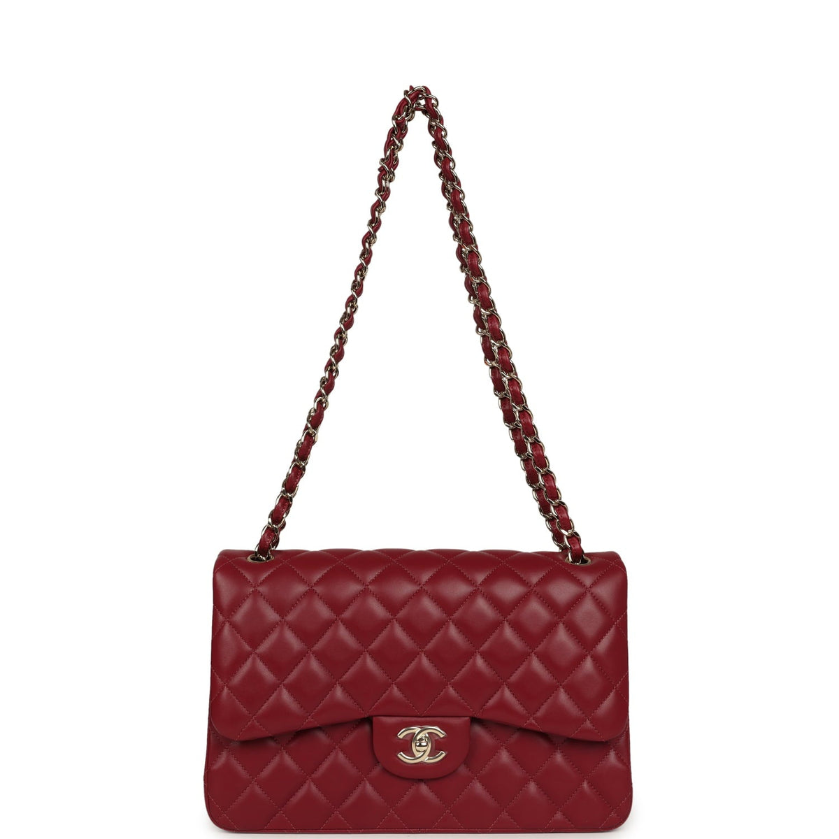 Pre-owned Chanel Jumbo Classic Double Flap Bag Burgundy Lambskin Light Gold Hardware