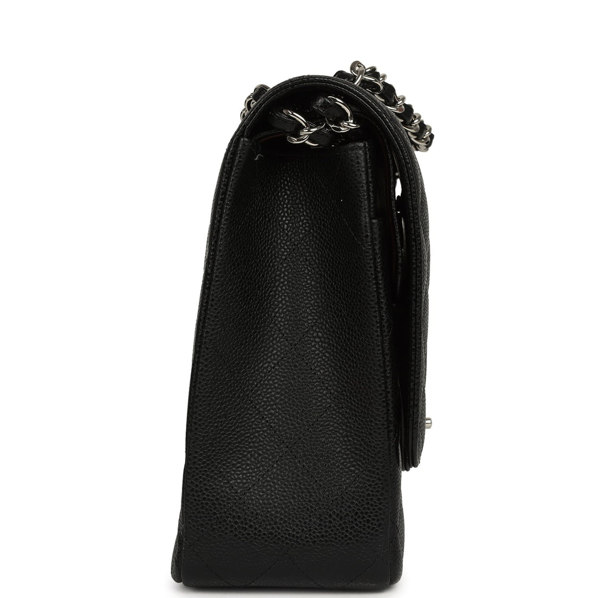 Chanel Maxi Classic Double Flap Bag Black Caviar Silver Hardware