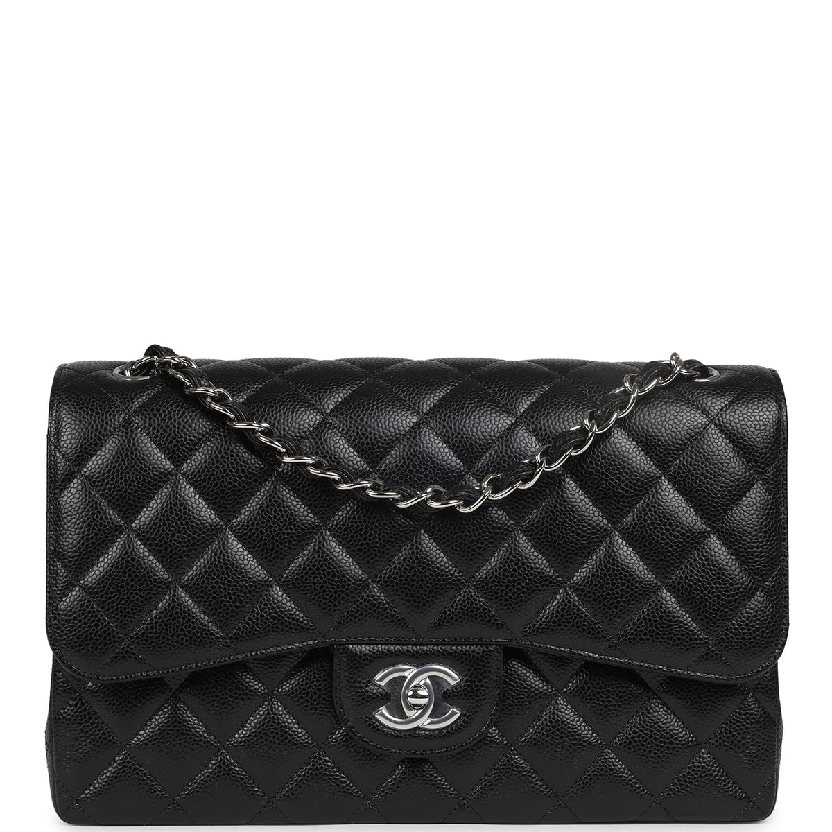 Chanel Jumbo Classic Double Flap Bag Black Caviar Silver Hardware