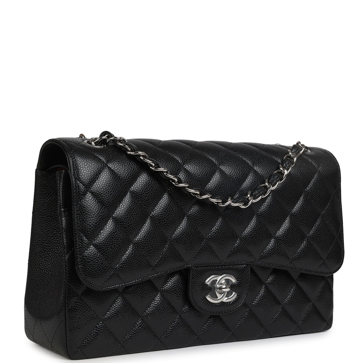 Chanel Jumbo Classic Double Flap Bag Black Caviar Silver Hardware