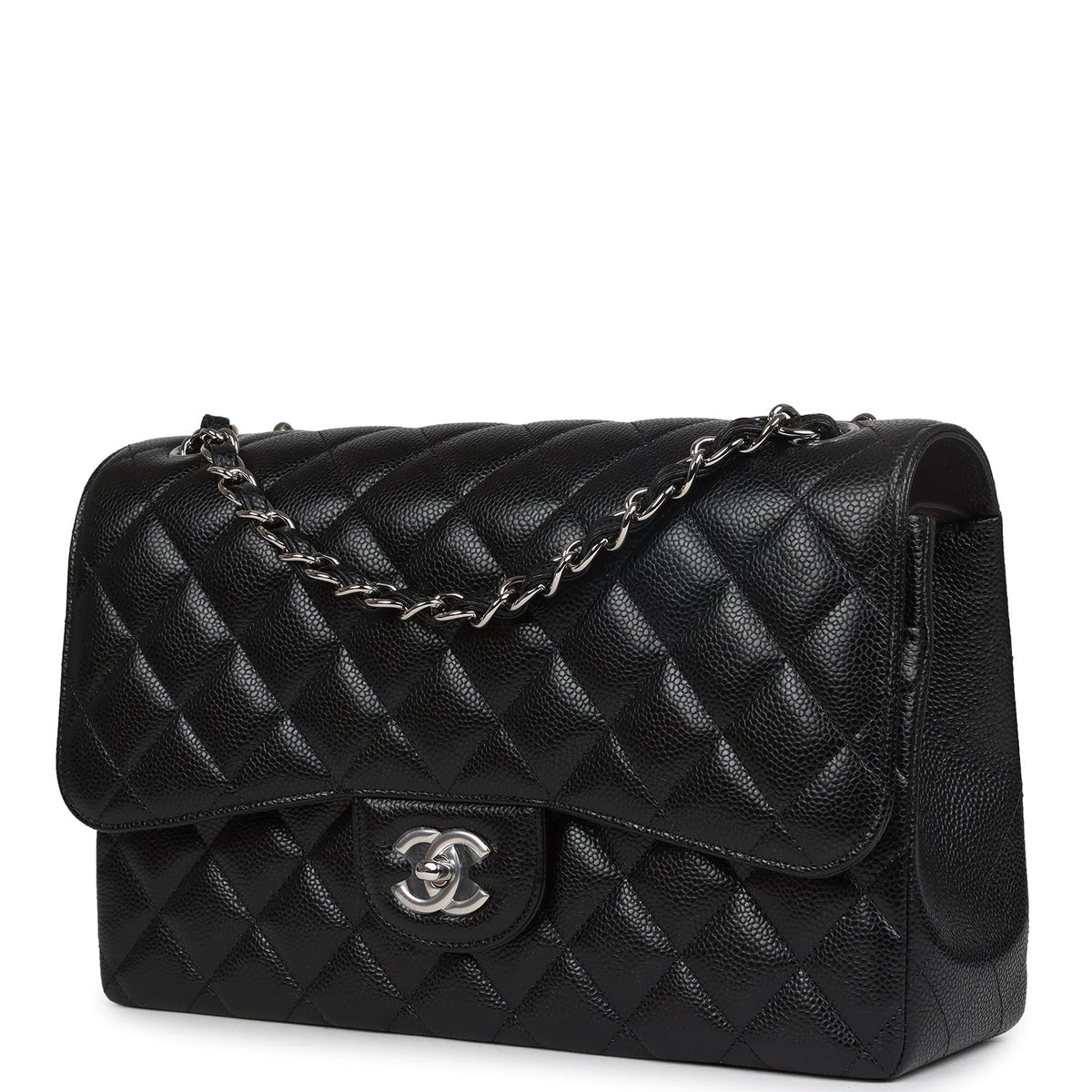 Chanel Jumbo Classic Double Flap Bag Black Caviar Silver Hardware