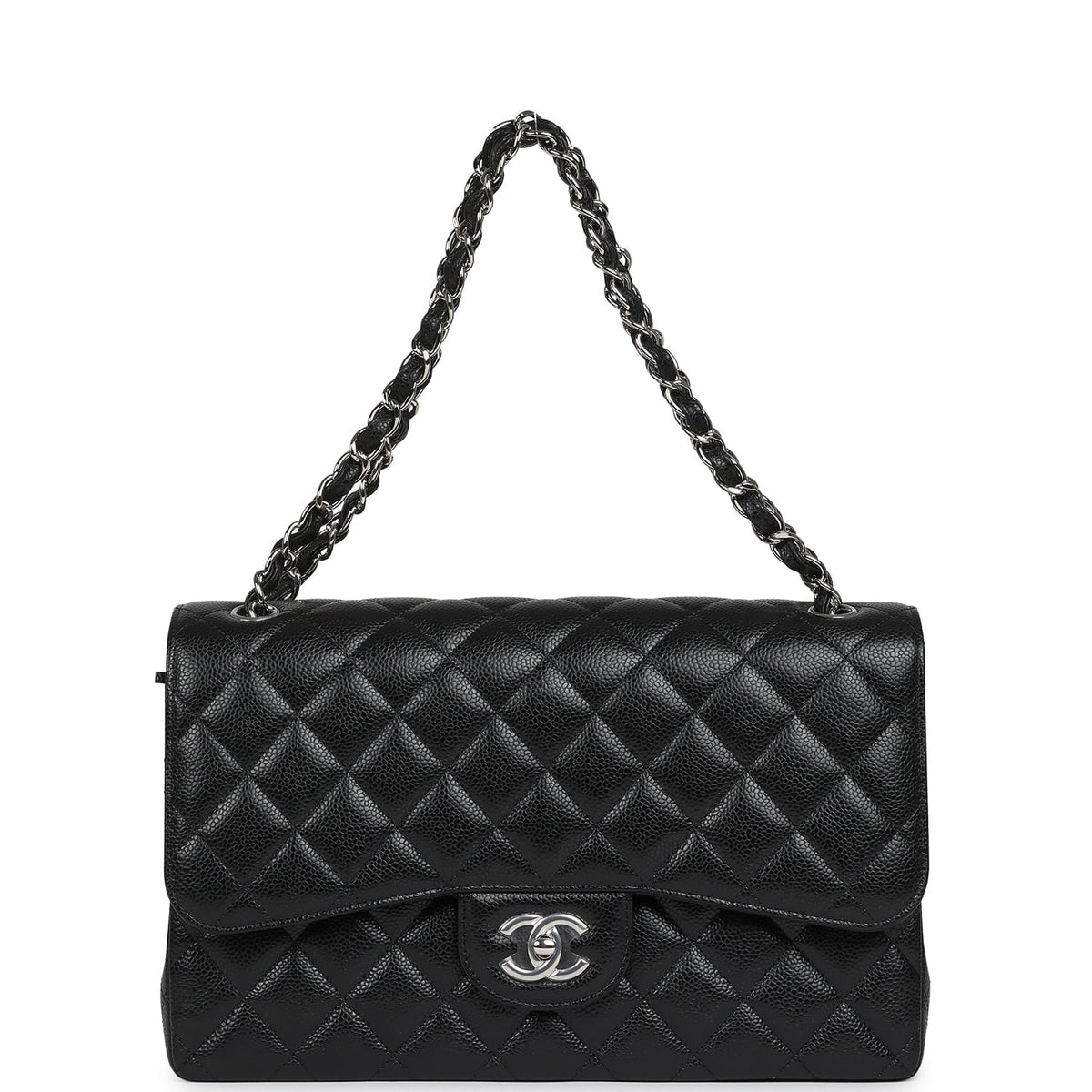 Chanel Jumbo Classic Double Flap Bag Black Caviar Silver Hardware