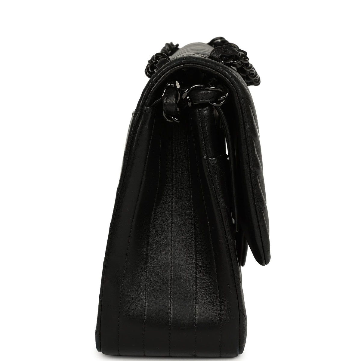 Pre-owned Chanel Jumbo Classic Chevron Double Flap Bag So Black Lambskin Black Hardware