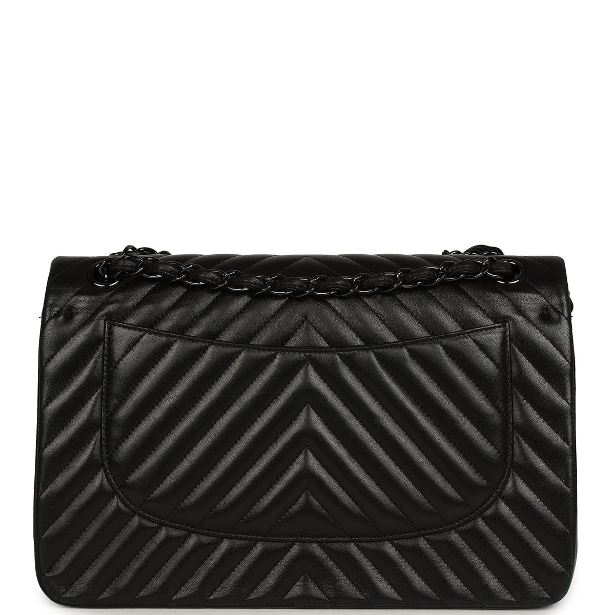 Pre-owned Chanel Jumbo Classic Chevron Double Flap Bag So Black Lambskin Black Hardware