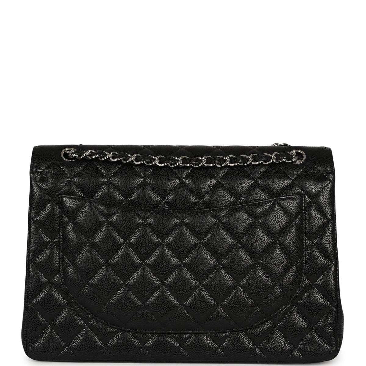Pre-owned Chanel Maxi Classic Double Flap Bag Black Caviar Silver Hardware