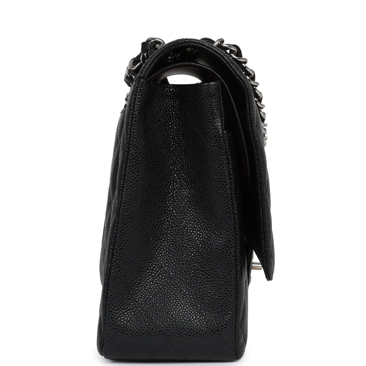 Chanel Maxi Classic Double Flap Bag Black Caviar Silver Hardware