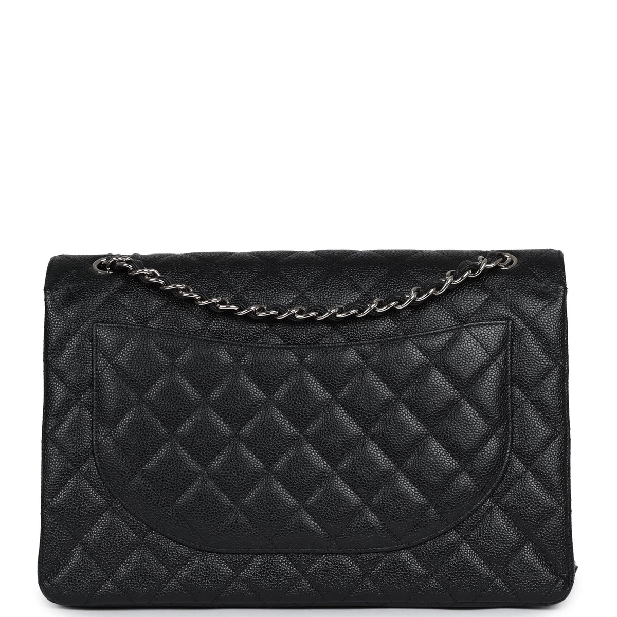 Chanel Maxi Classic Double Flap Bag Black Caviar Silver Hardware