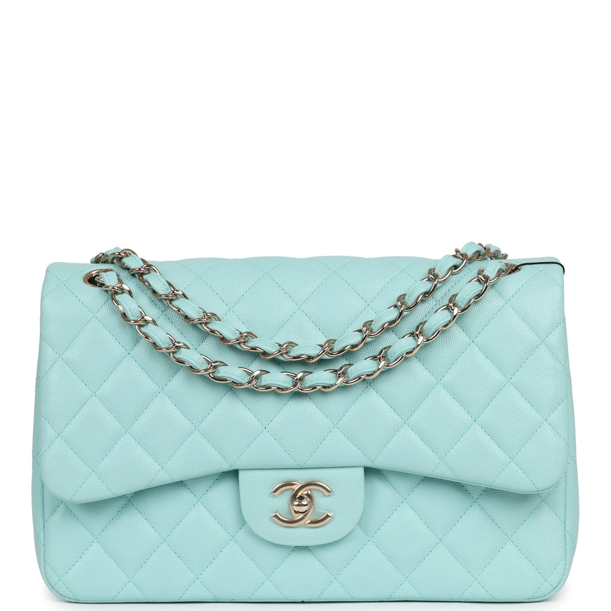 Chanel Jumbo Classic Double Flap Light Blue Caviar Light Gold Hardware
