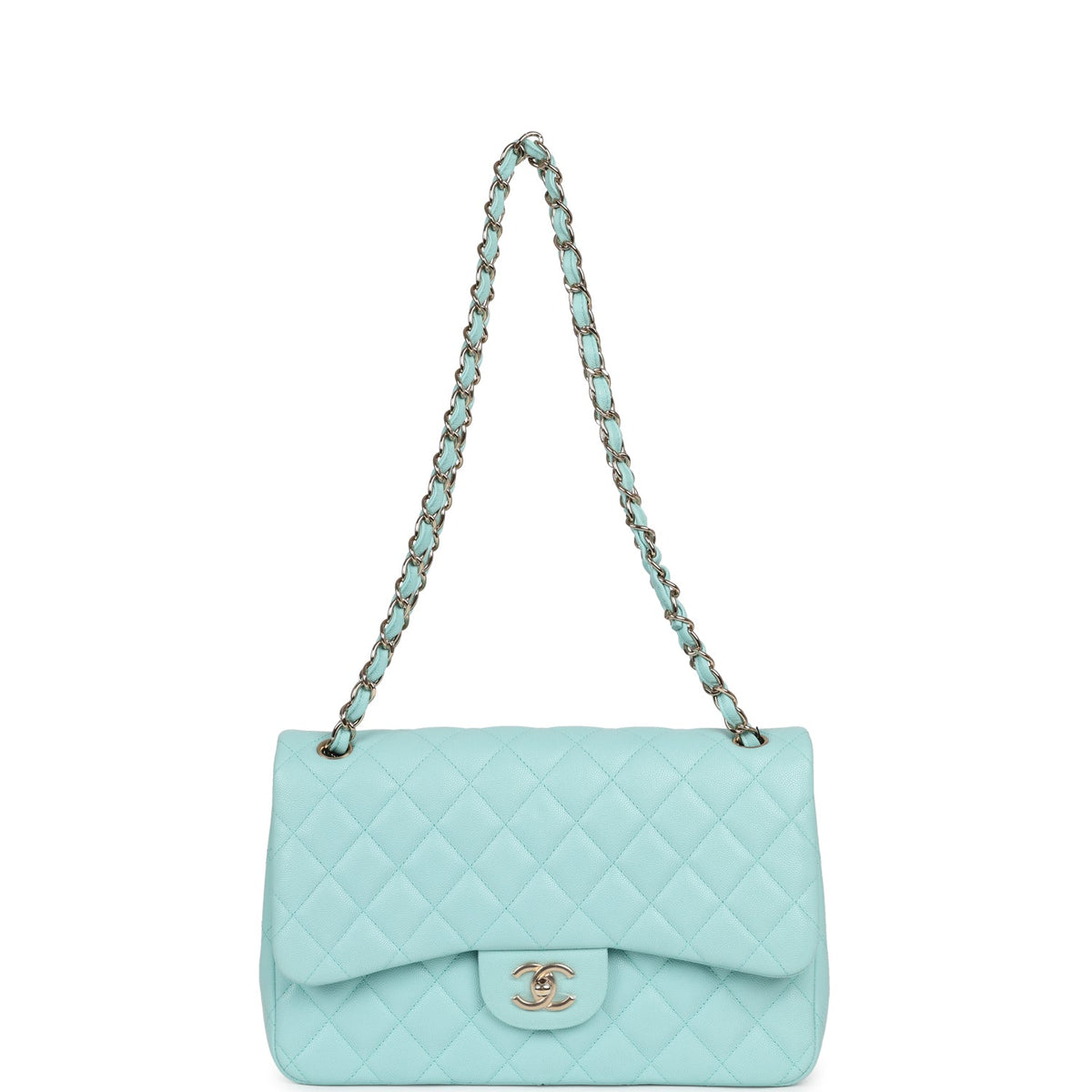 Chanel Jumbo Classic Double Flap Light Blue Caviar Light Gold Hardware
