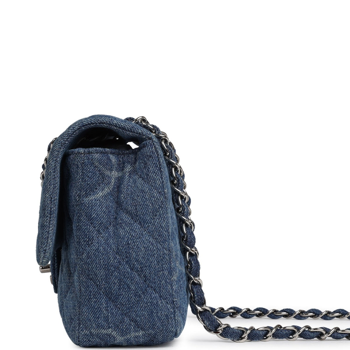 Pre-owned Chanel Medium Classic "CC Printed" Flap Bag Blue Denim Silver Hardware