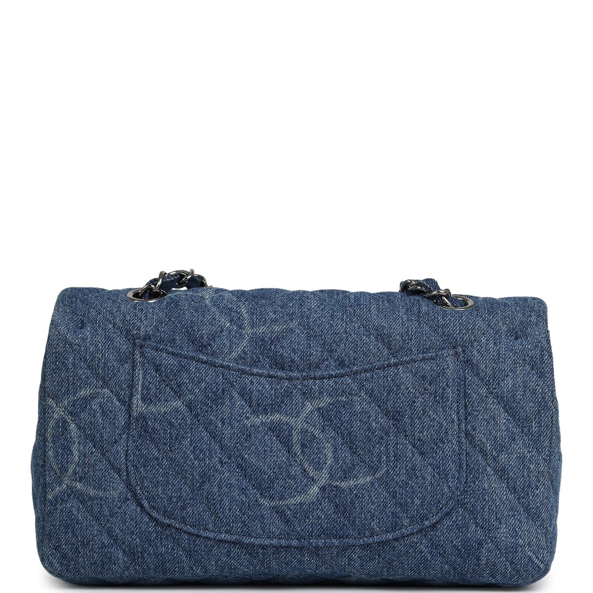 Pre-owned Chanel Medium Classic "CC Printed" Flap Bag Blue Denim Silver Hardware