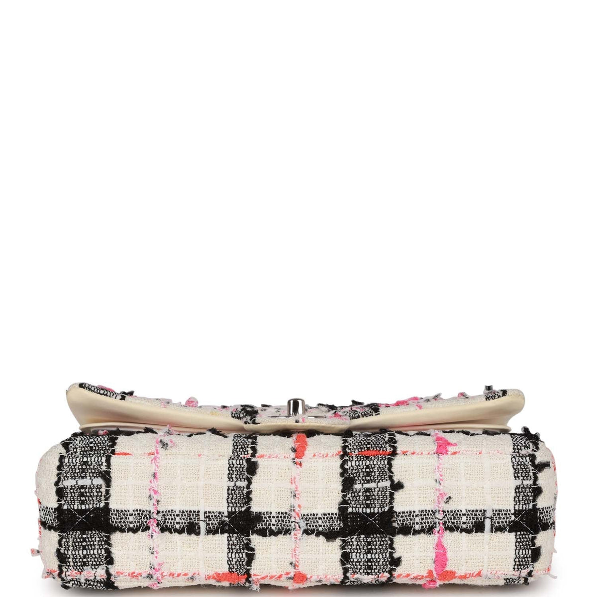 Pre-owned Chanel Medium Classic Double Flap Bag White, Black, Pink Tweed Silver Hardware