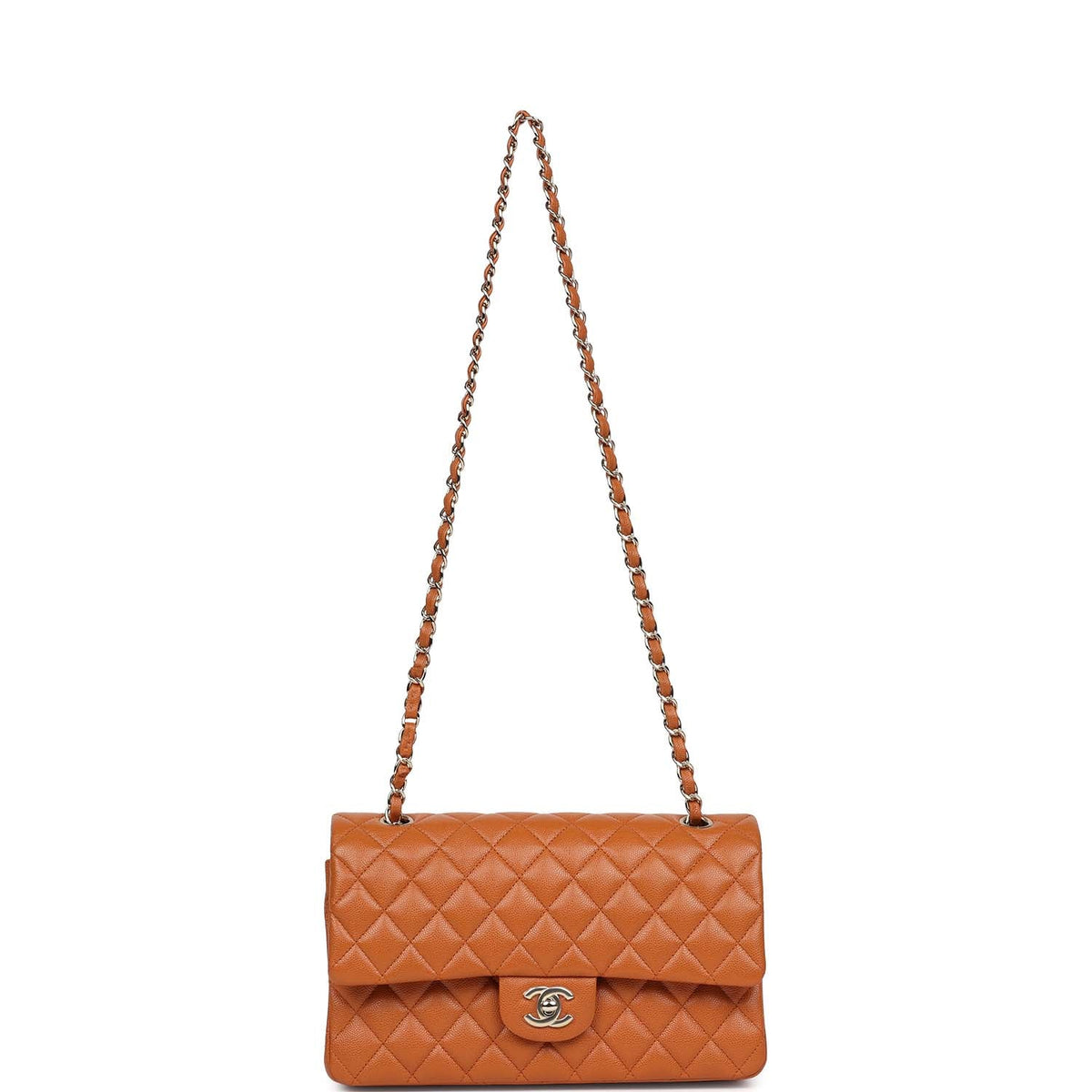 Chanel Medium Classic Double Flap Bag Caramel Shiny Caviar Light Gold Hardware