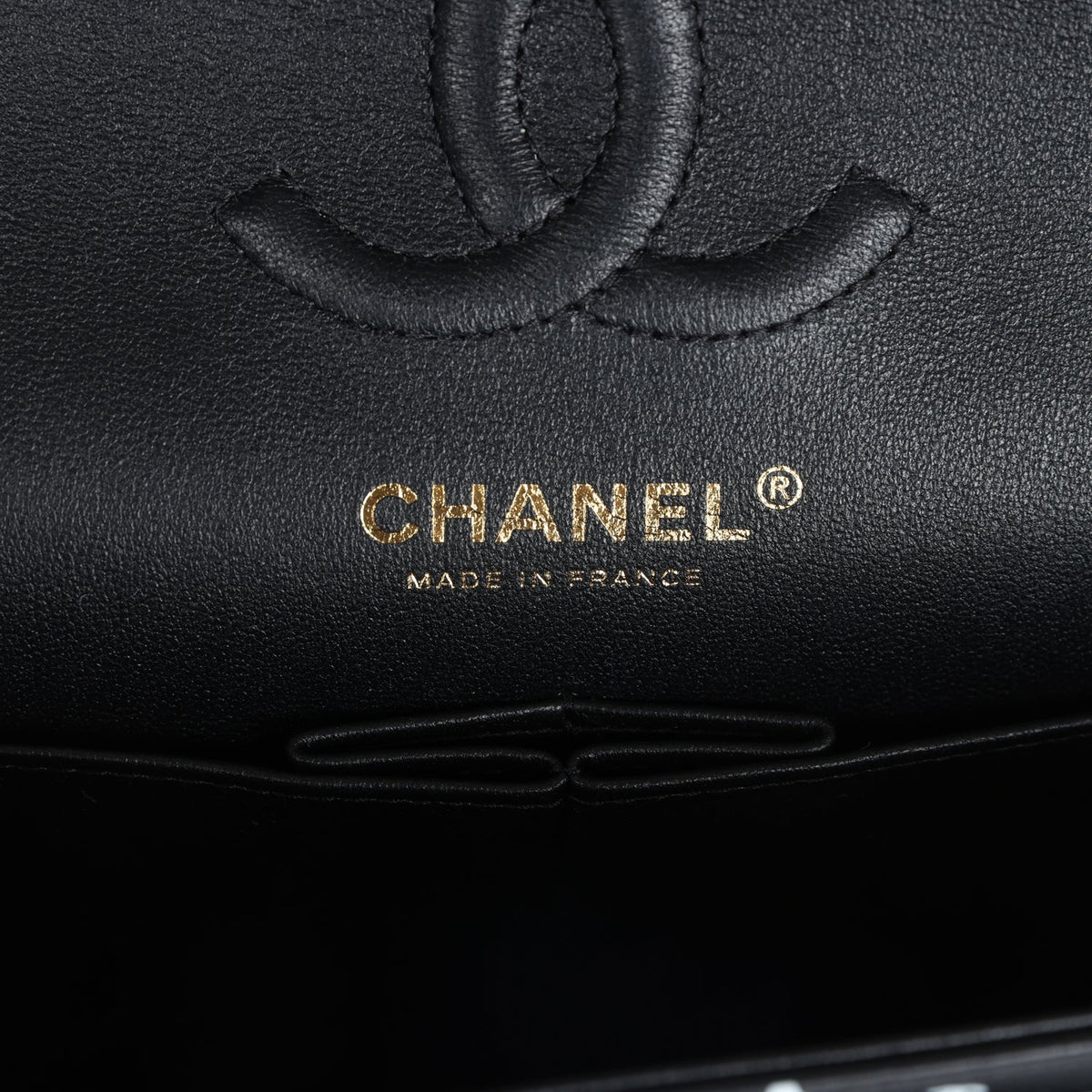 Chanel Small Classic Double Logo Printed Flap Bag Black, White Calfskin Gold Hardware