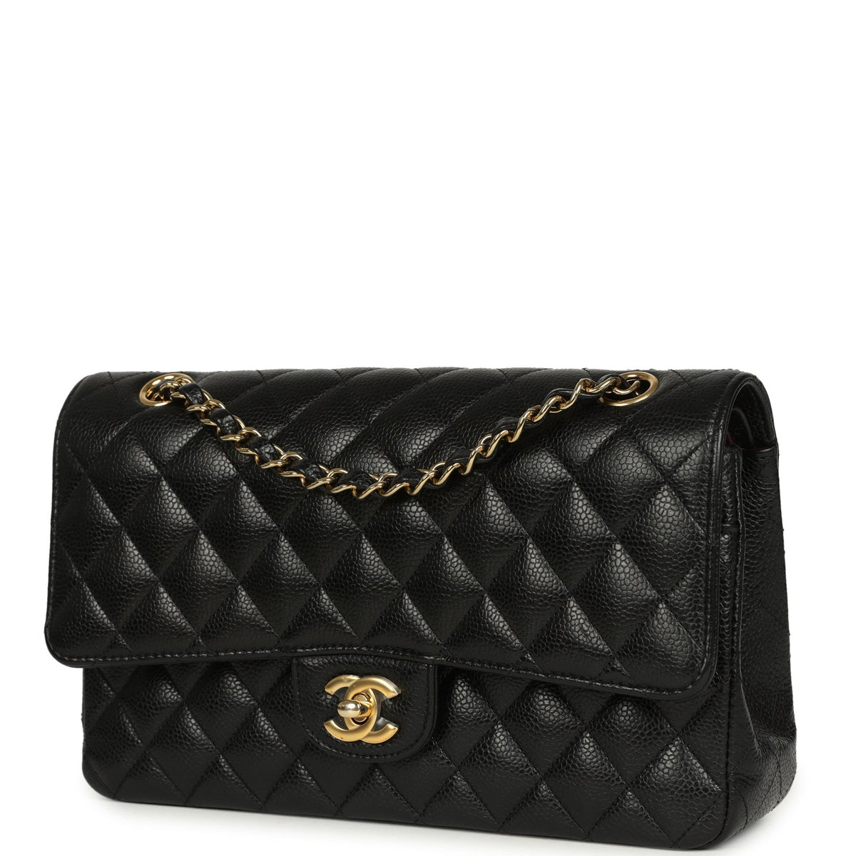 Pre-owned Chanel Medium Classic Double Flap Black Caviar Gold Hardware