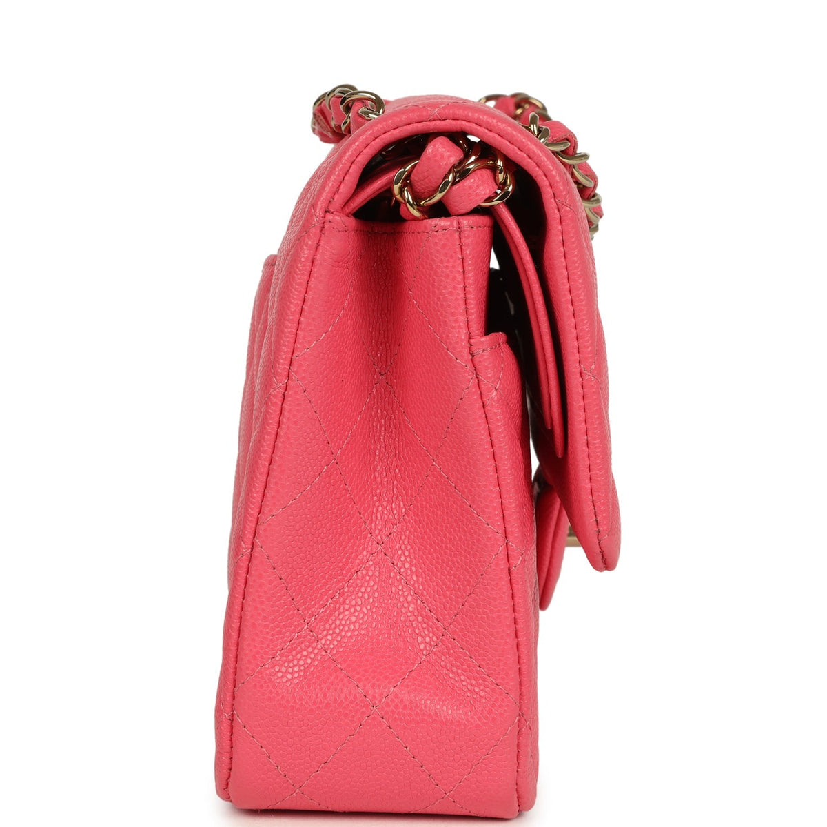 Pre-owned Chanel Medium Classic Double Flap Bag Dark Pink Shiny Caviar Gold Hardware