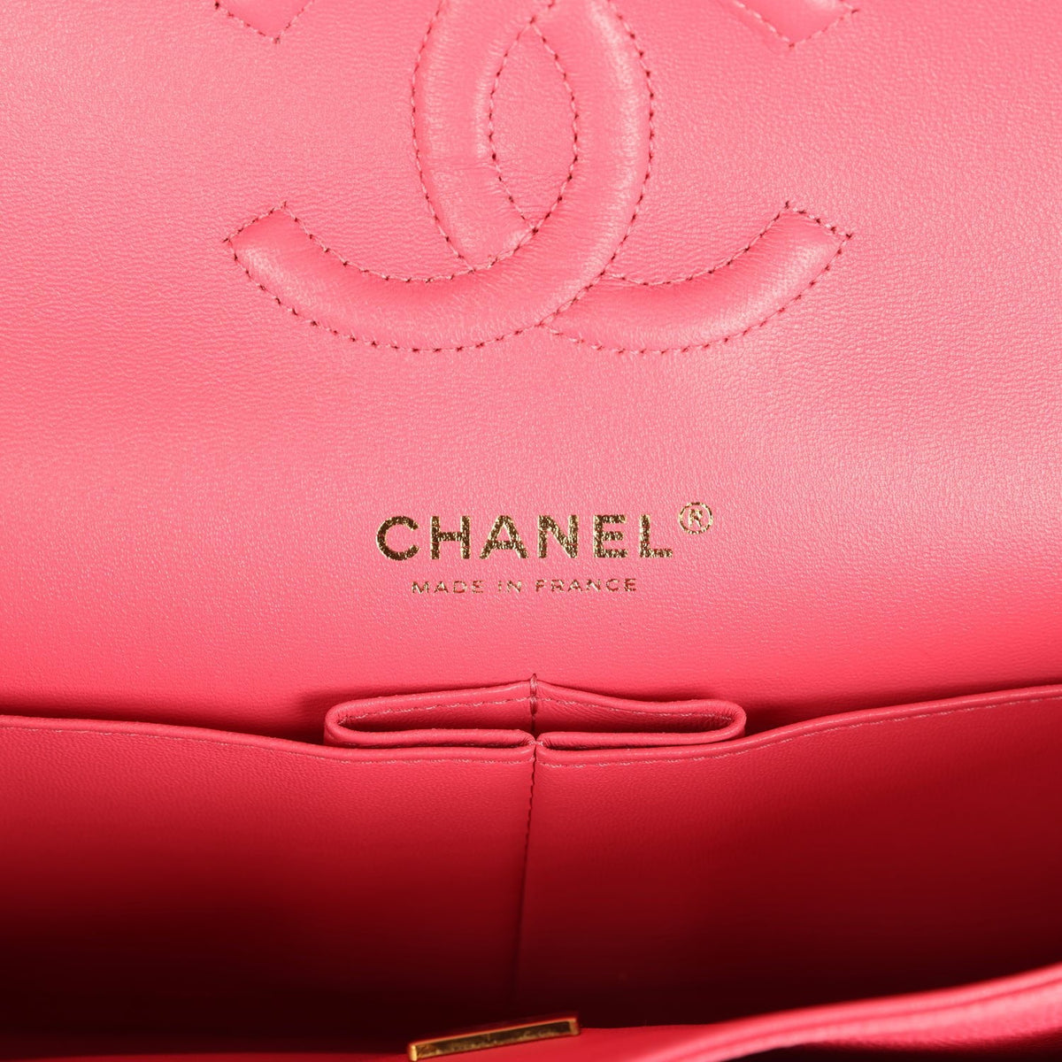 Pre-owned Chanel Medium Classic Double Flap Bag Dark Pink Shiny Caviar Gold Hardware