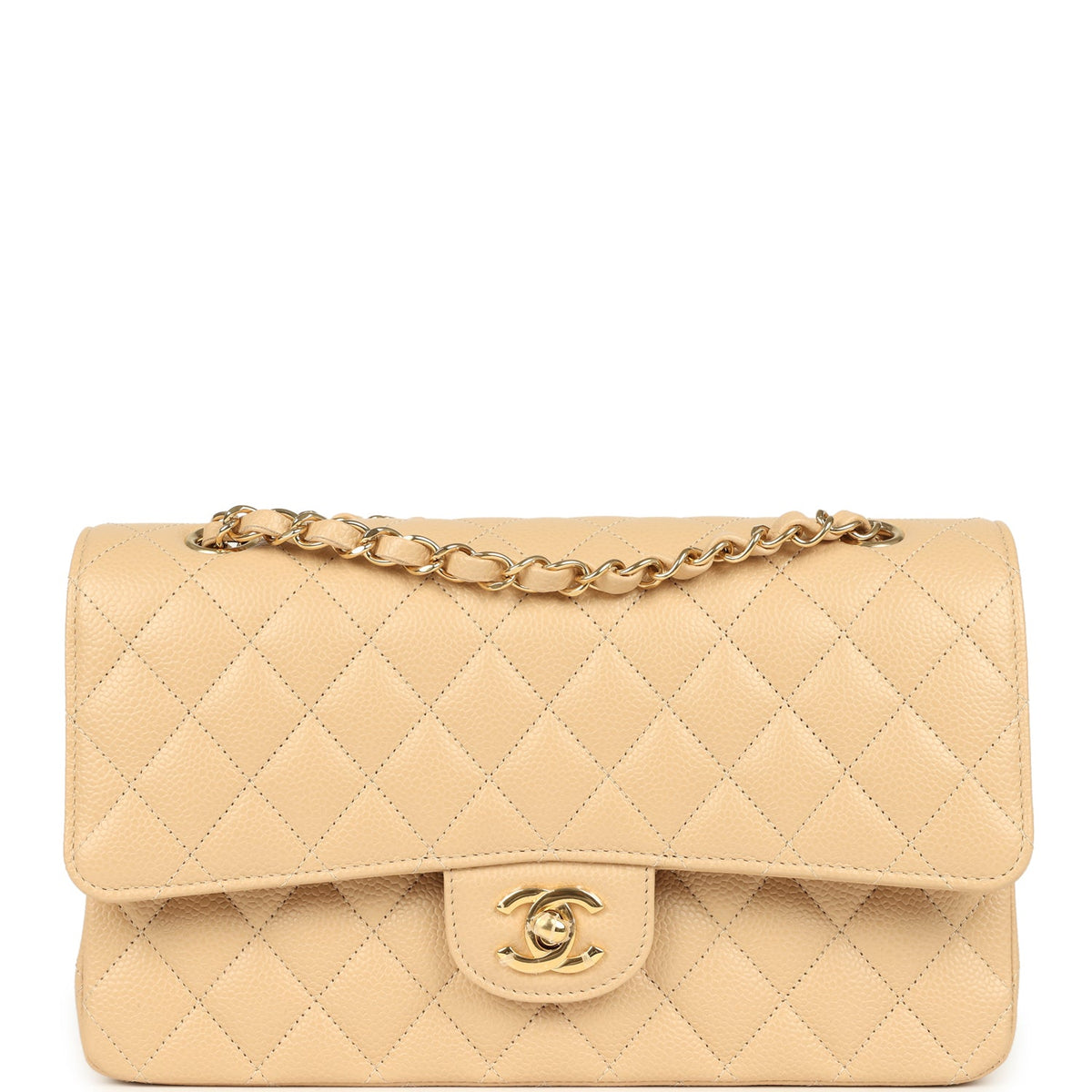 Chanel Medium Classic Double Flap Beige Clair Caviar Gold Hardware