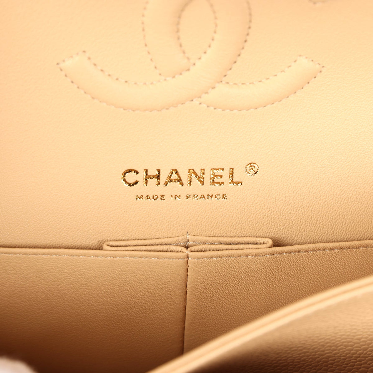 Chanel Medium Classic Double Flap Beige Clair Caviar Gold Hardware