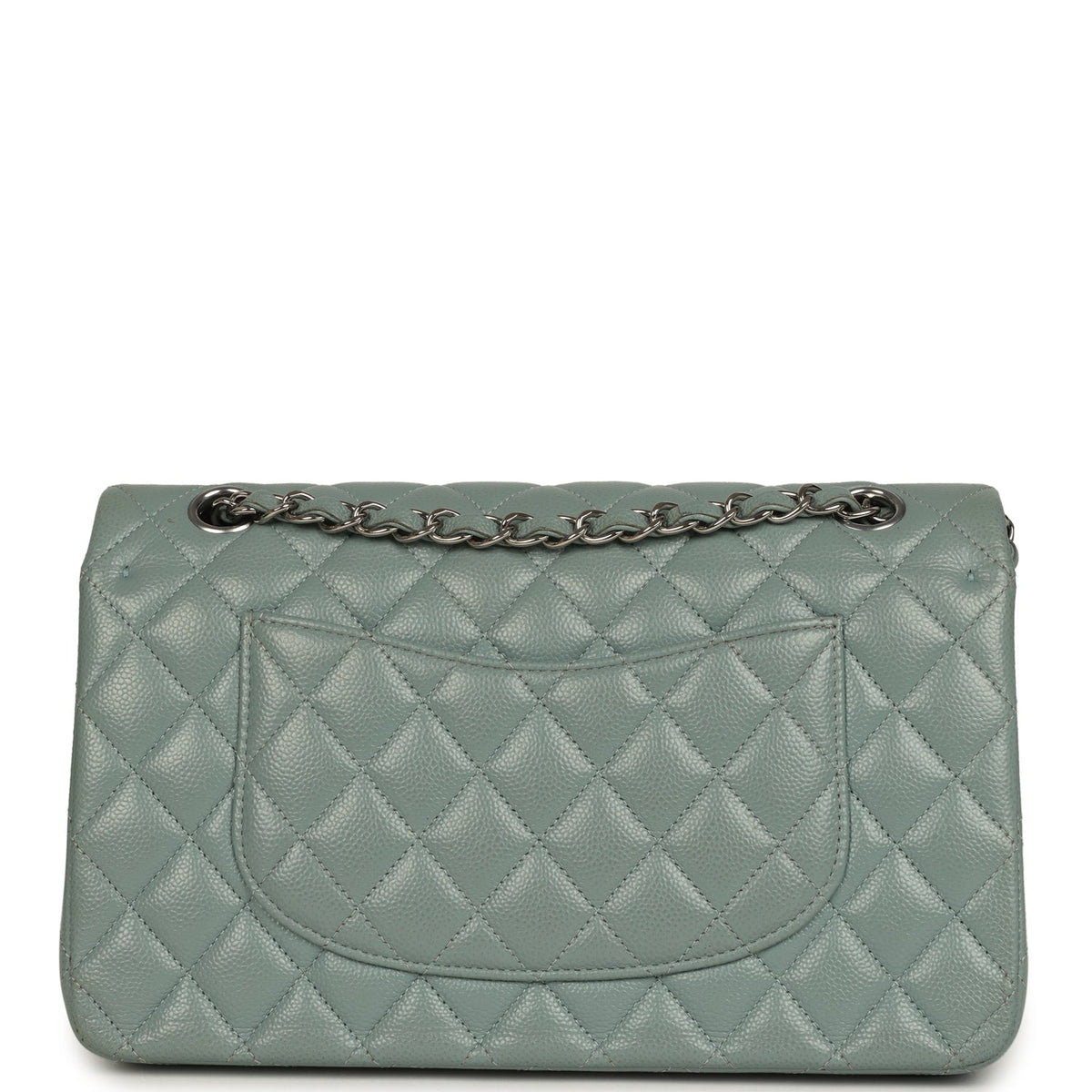 Pre-owned Chanel Medium Classic Double Flap Bag Blue Shiny Caviar Silver Hardware