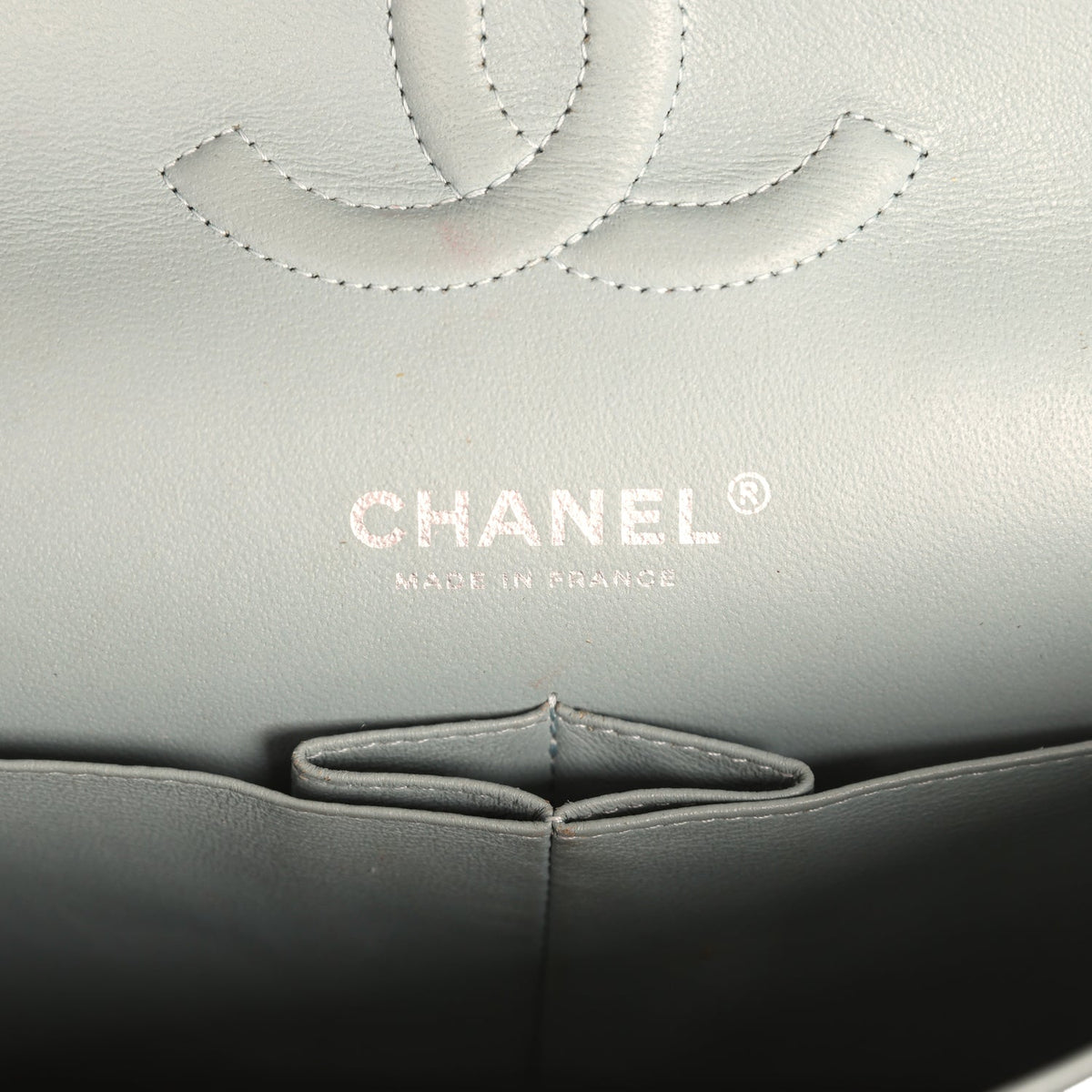 Pre-owned Chanel Medium Classic Double Flap Bag Blue Shiny Caviar Silver Hardware