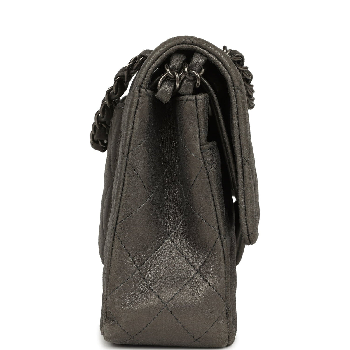 Pre-owned Chanel Medium Classic Double Flap Bag Charcoal Metallic Goatskin Aged Ruthenium Hardware