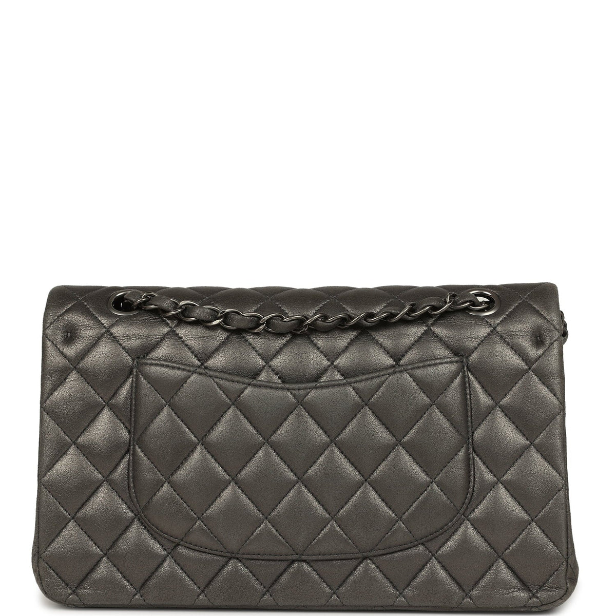 Pre-owned Chanel Medium Classic Double Flap Bag Charcoal Metallic Goatskin Aged Ruthenium Hardware