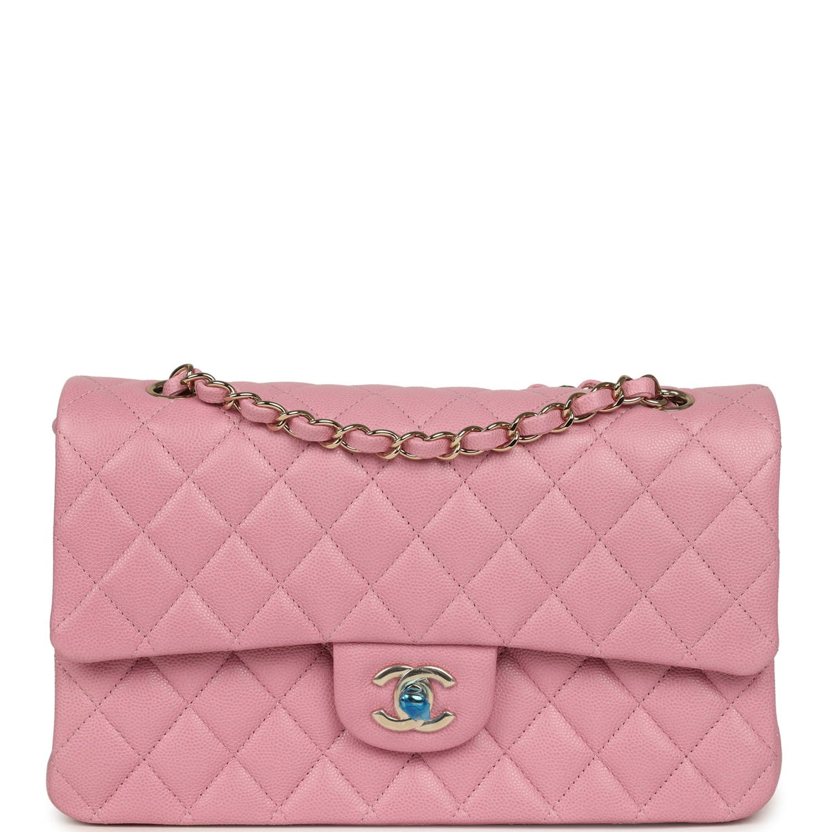 Chanel Medium Classic Double Flap Bag Pink Shiny Caviar Light Gold Hardware