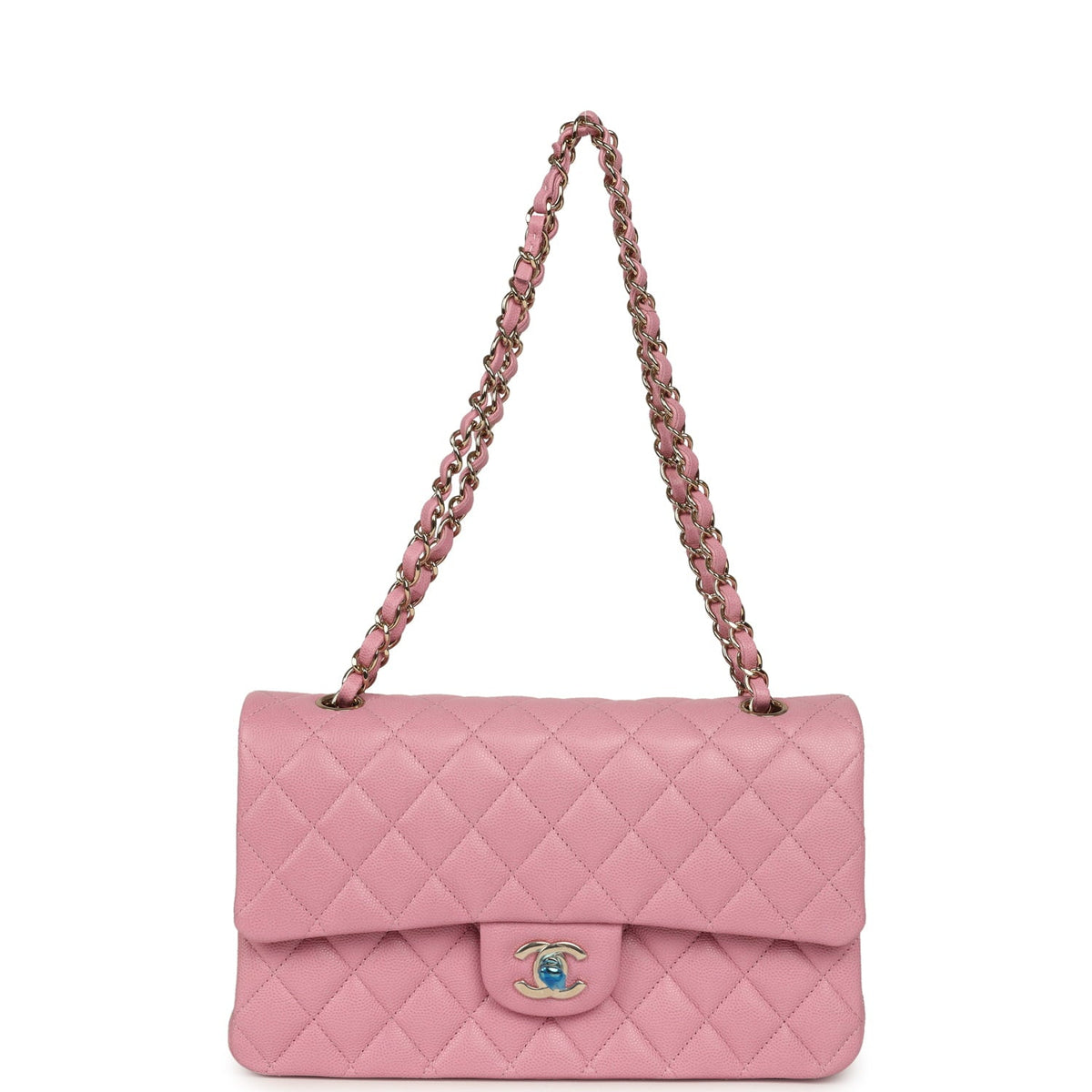 Chanel Medium Classic Double Flap Bag Pink Shiny Caviar Light Gold Hardware