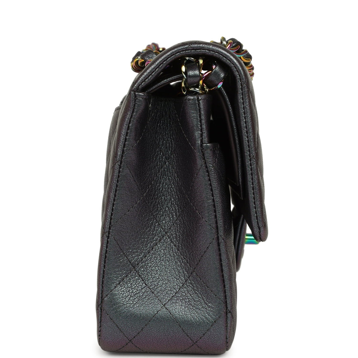 Pre-owned Chanel Medium Classic Double Flap Bag Iridescent Purple Goatskin Rainbow Hardware