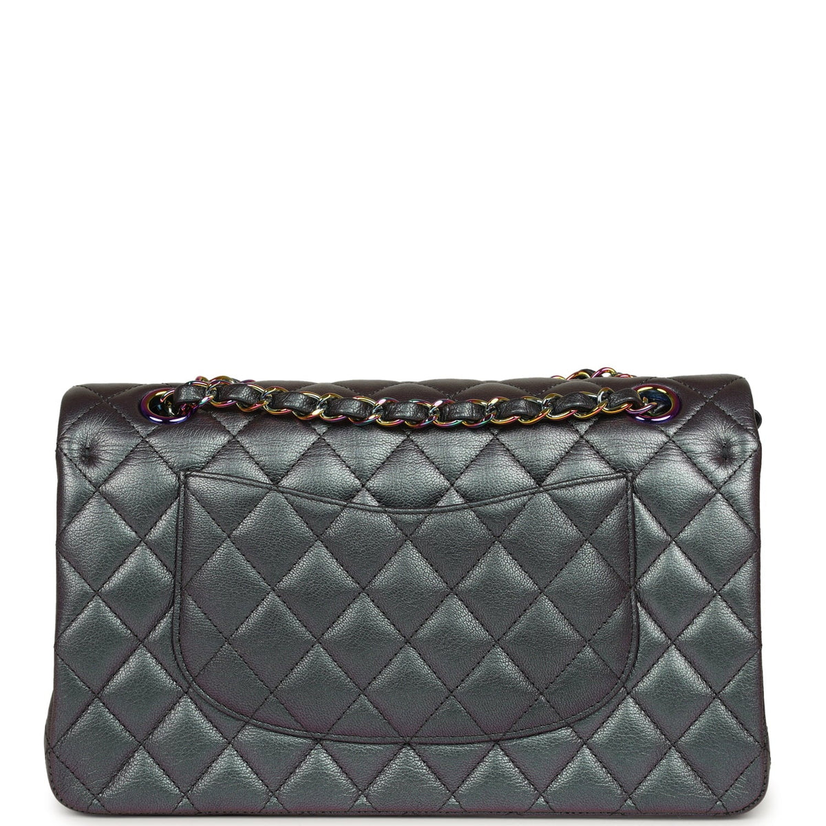 Pre-owned Chanel Medium Classic Double Flap Bag Iridescent Purple Goatskin Rainbow Hardware