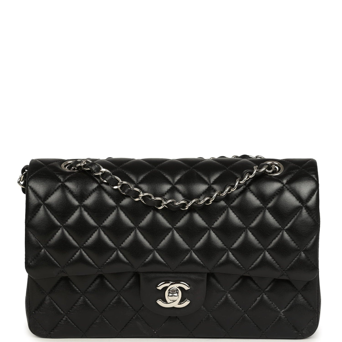 Pre-owned Chanel Medium Classic Double Flap Black Caviar Silver Hardware