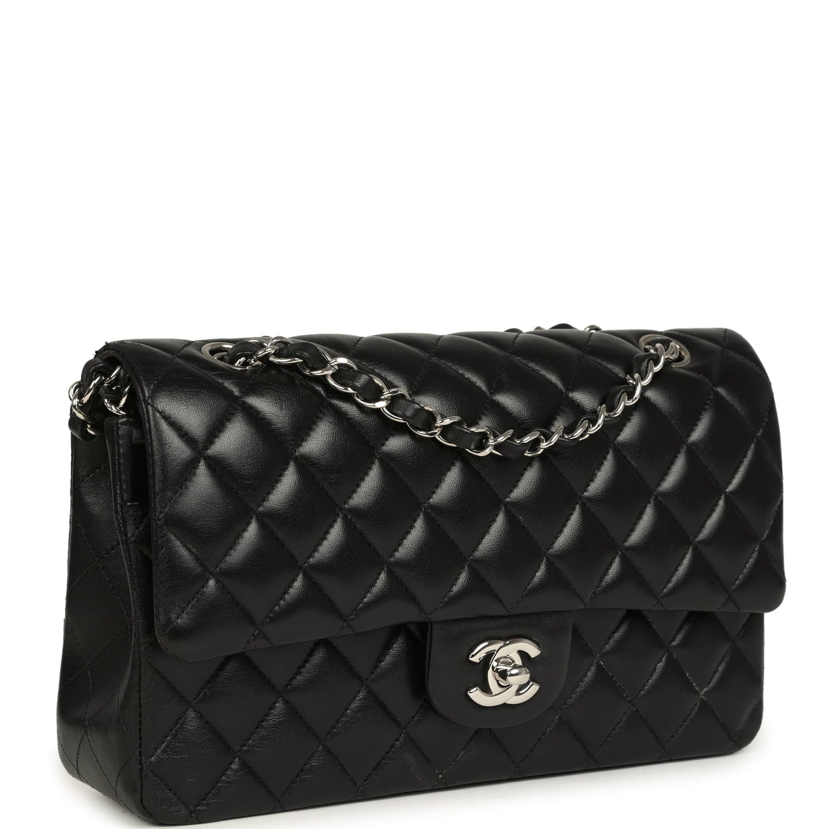 Pre-owned Chanel Medium Classic Double Flap Black Caviar Silver Hardware