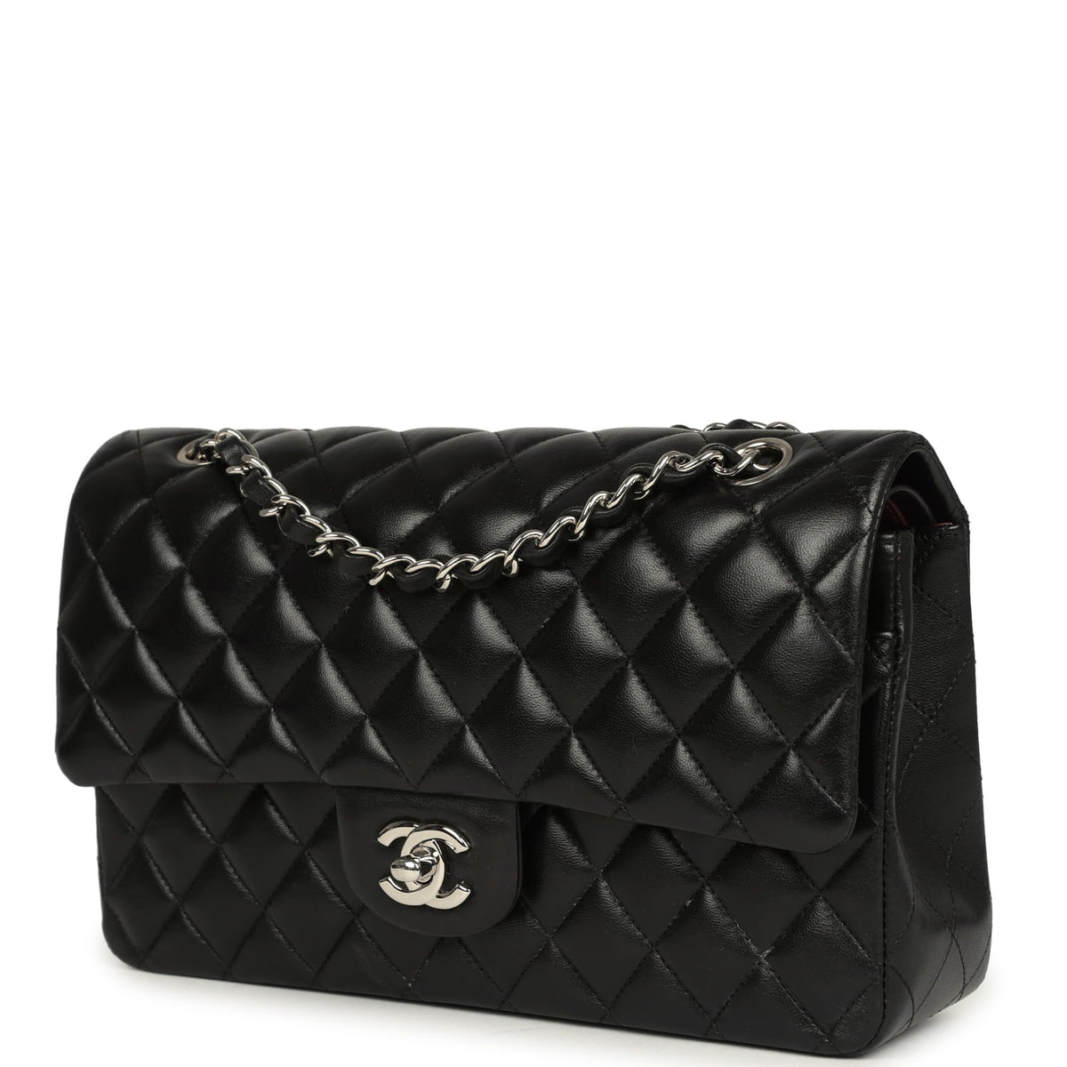 Pre-owned Chanel Medium Classic Double Flap Black Caviar Silver Hardware