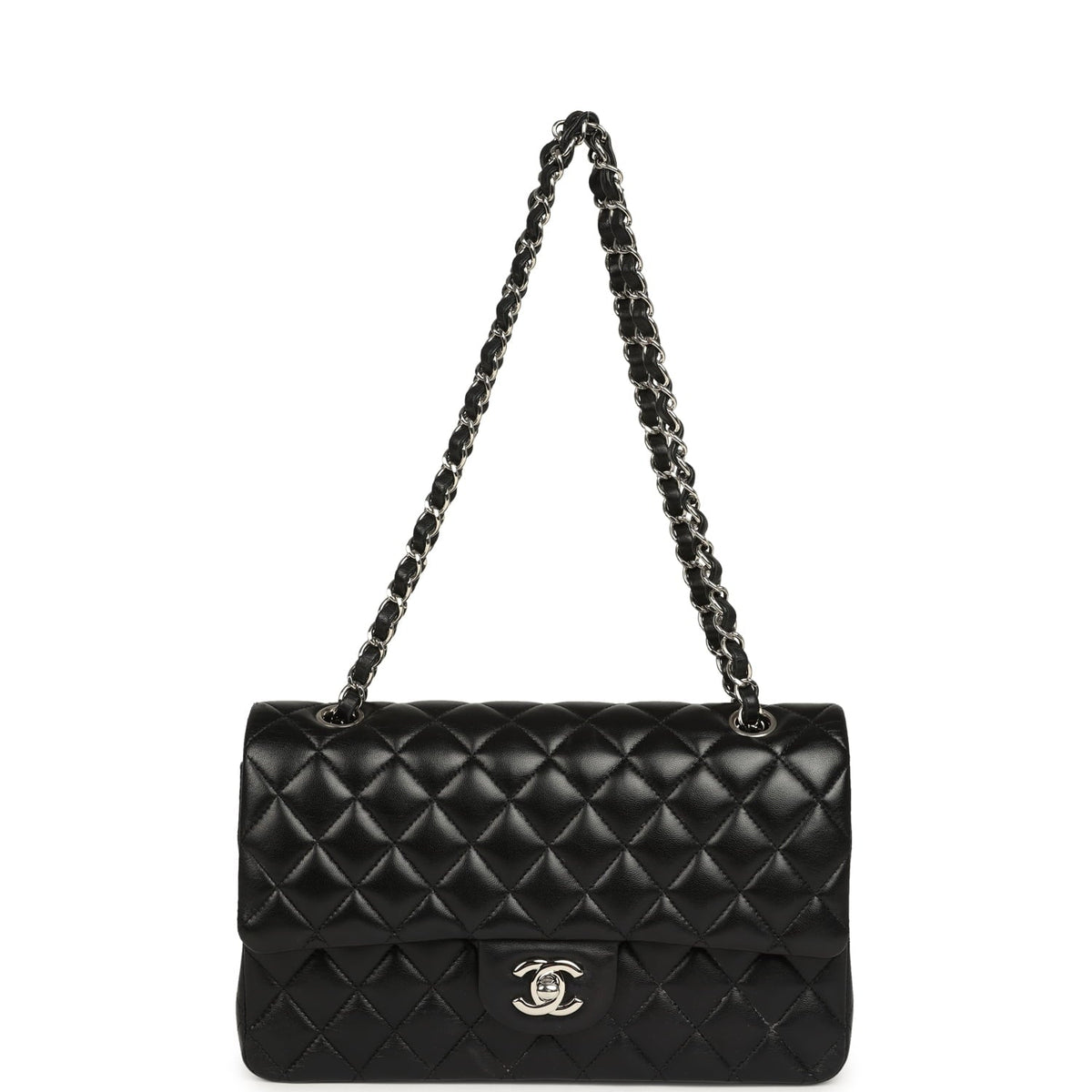 Pre-owned Chanel Medium Classic Double Flap Black Caviar Silver Hardware