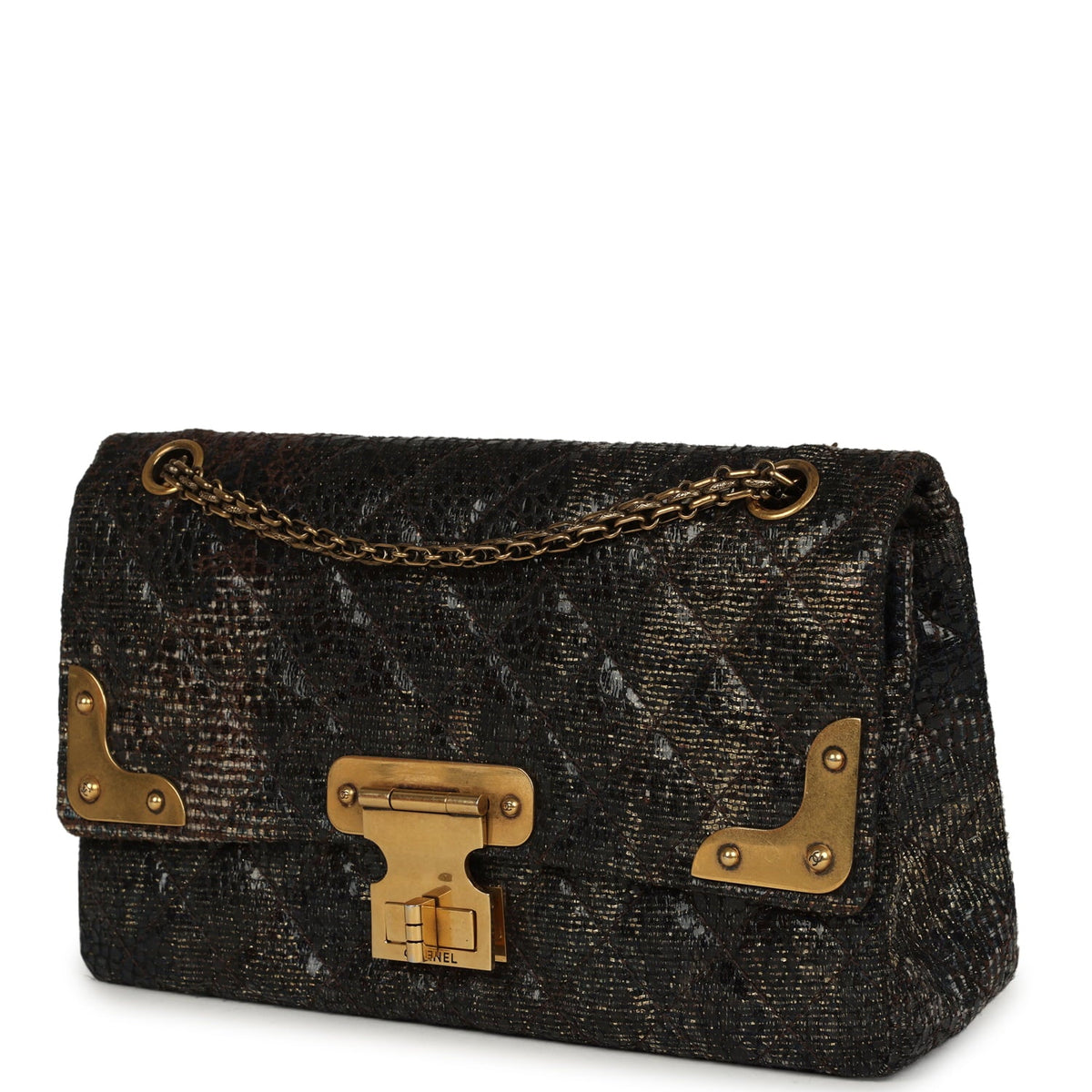 Pre-owned Chanel Medium Paris-Shanghai Reissue 226 2.55 Double Flap Bag Gold Glazed Tweed Antique Gold Hardware