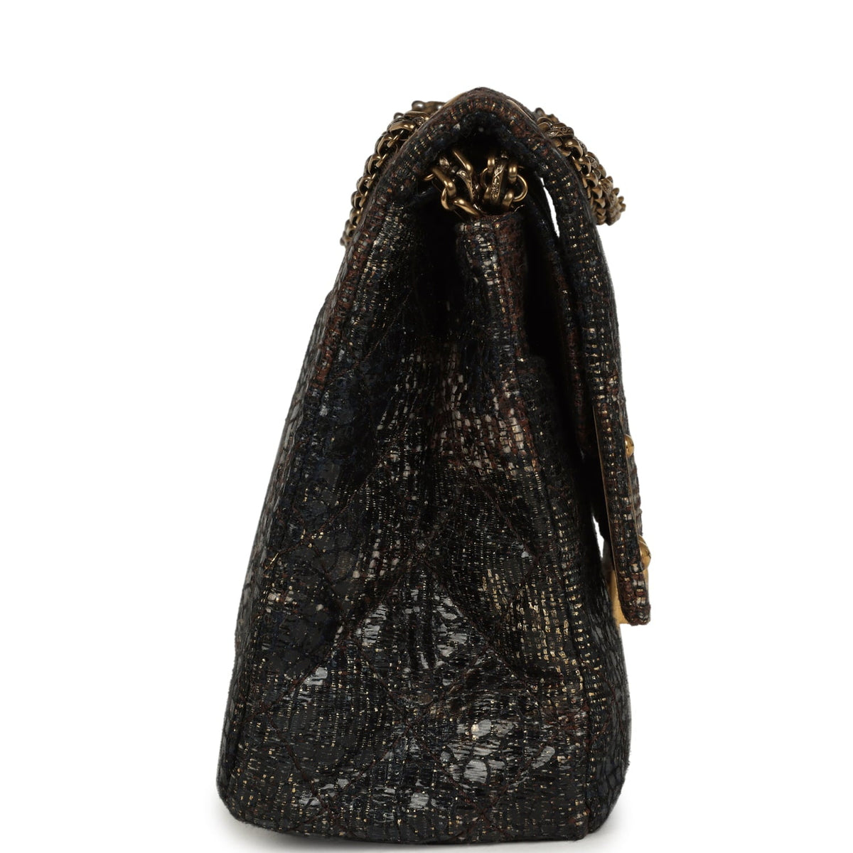 Pre-owned Chanel Medium Paris-Shanghai Reissue 226 2.55 Double Flap Bag Gold Glazed Tweed Antique Gold Hardware