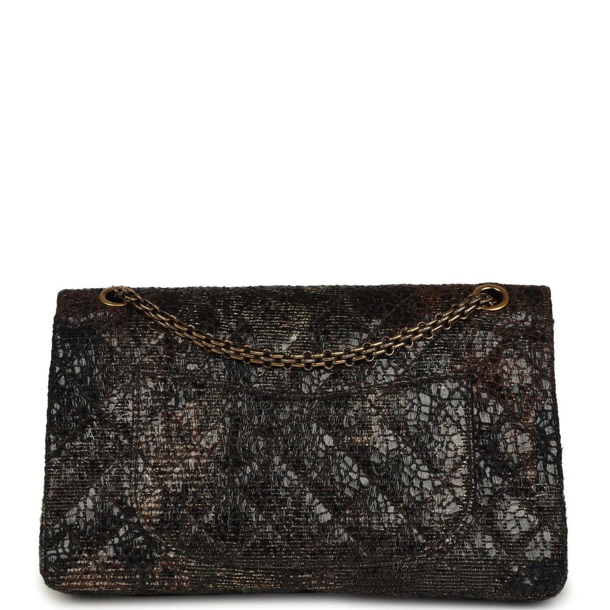 Pre-owned Chanel Medium Paris-Shanghai Reissue 226 2.55 Double Flap Bag Gold Glazed Tweed Antique Gold Hardware