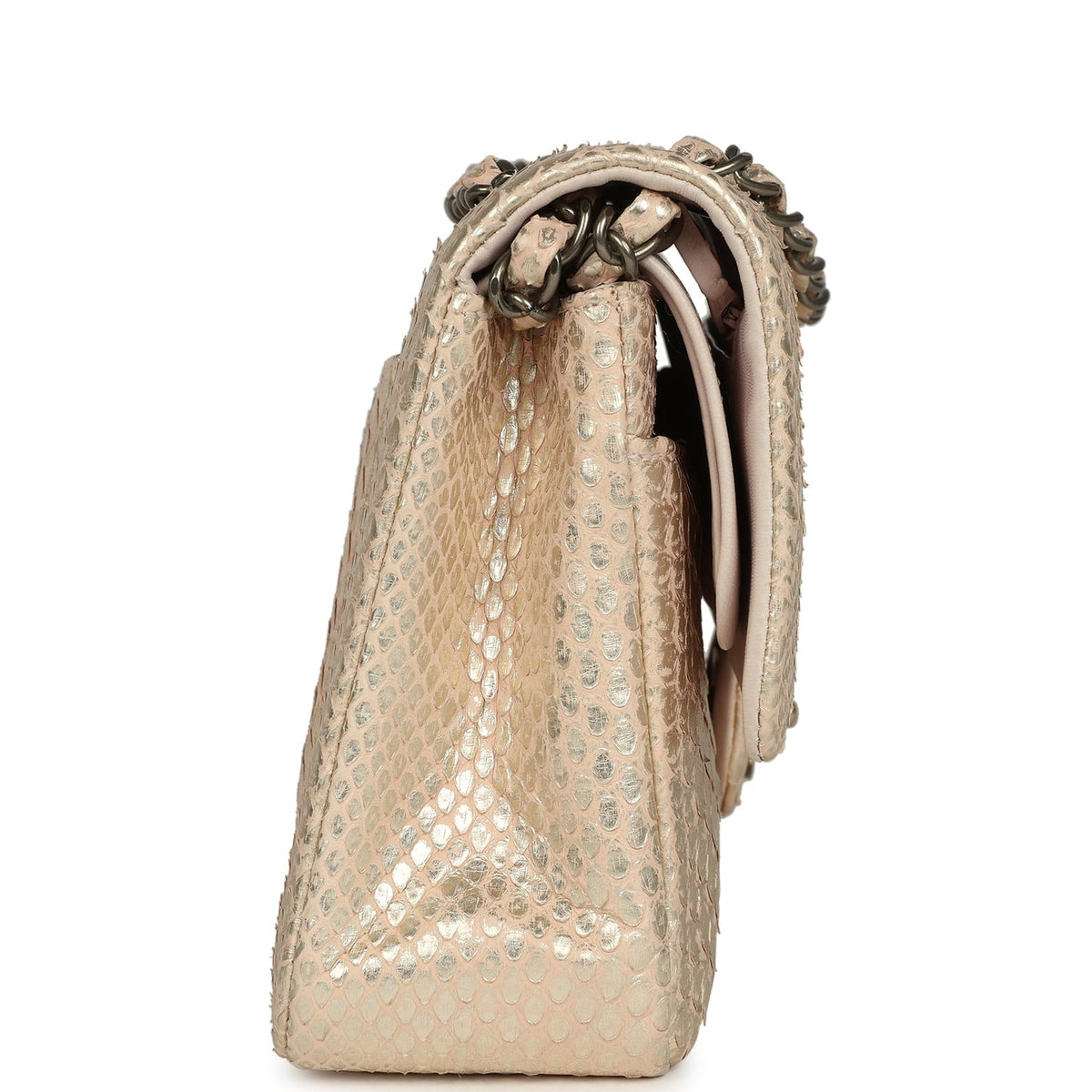 Pre-owned Chanel Medium Classic Double Flap Bag Blush Pink, Silver Python Aged Bronze Hardware