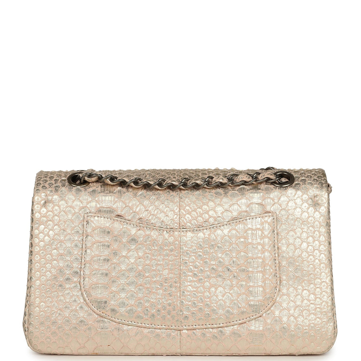 Pre-owned Chanel Medium Classic Double Flap Bag Blush Pink, Silver Python Aged Bronze Hardware
