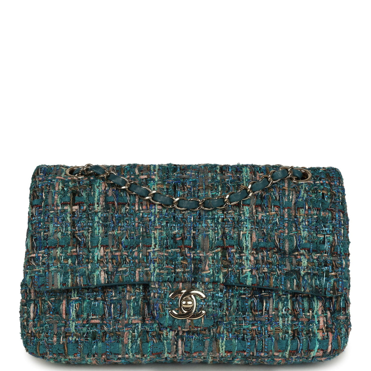 Pre-owned Chanel Medium "Egypt" Classic Double Flap Bag Blue Tweed Light Gold Hardware